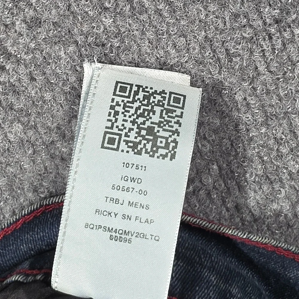 True Religion Jeans Mens 33 Ricky Relaxed‎ Straight Blue Big T Stitch SN Flap